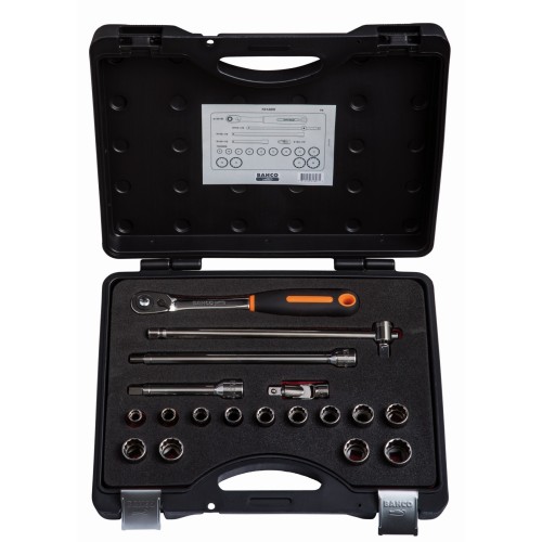 Juego de vasos con cuadrado de 1/2" con perfil bi-hexagonal métrico y maletín de metal para mango corredizo en T | 7818DS